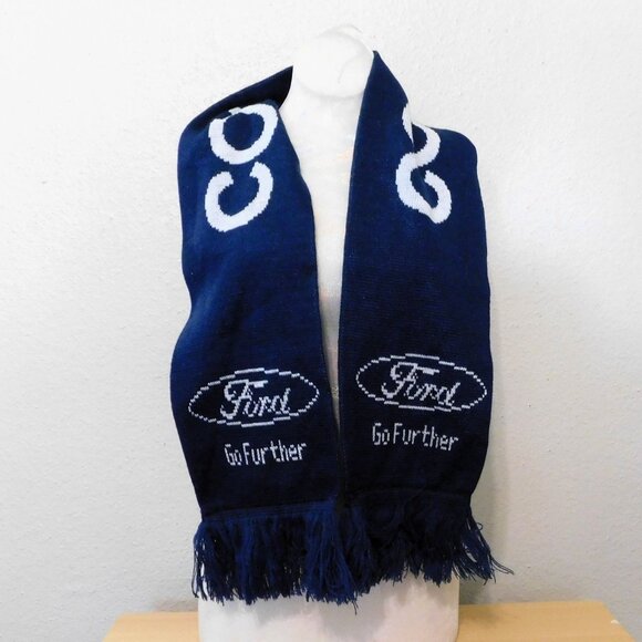 Dallas Cowboys Ford Logo Knit Scarf Blue Fringe Double Sided 7 x 49 Inch - Picture 2 of 5